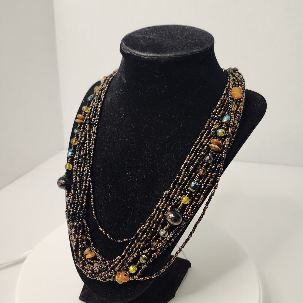 Vtg Y2K EsMor 12 Strand Turquoise Gold Beaded Necklace Boho Earthy Southwestern